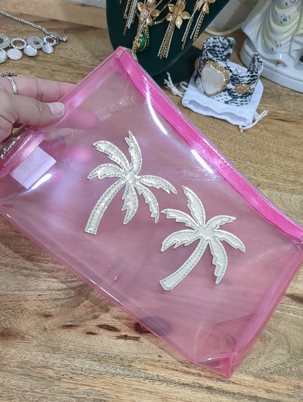LILLY PULITZER Jelly Pink Trim Palm Tree Wristlet/Clutch